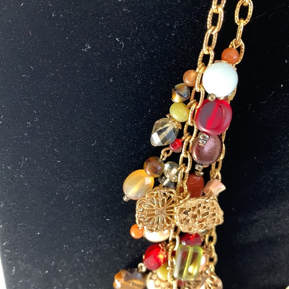 GoldTone Necklace 2 Strand Fall Earthtone Colors Multi Stones Filigree 16.5”+2” - Picture 4 of 11